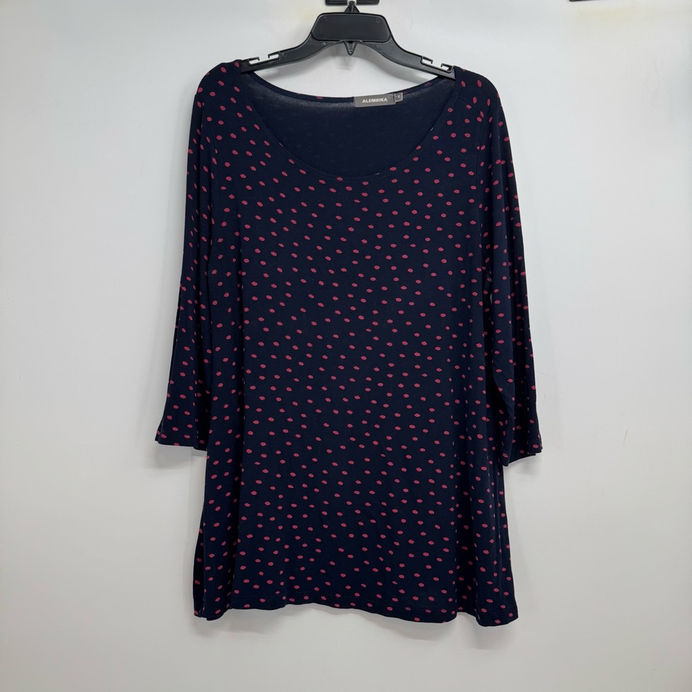 Alembika Size 6 Polka Dots Tunic Top Blue/pink Boat Neck